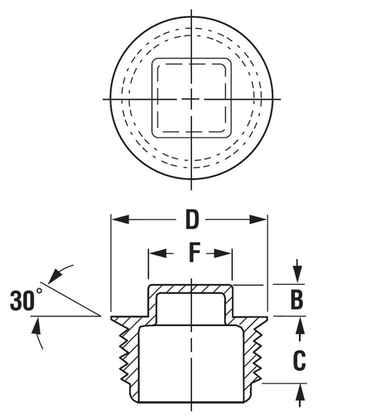 TPN-1-F NPT THREADED PLUG, SQUARE HEAD w/FLANGE