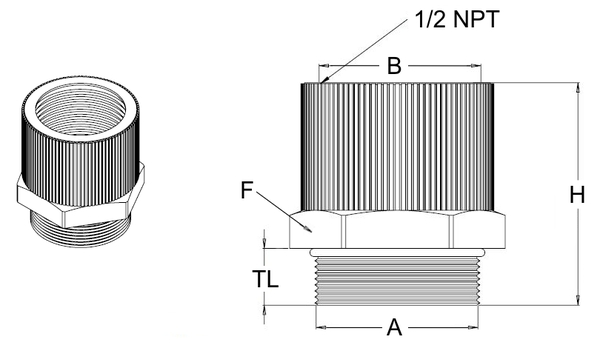 AM-1612-BK Adapter M16 to 1/2"NPT Black Nylon