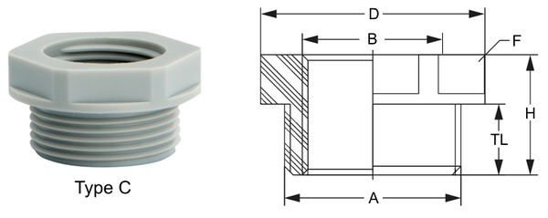 RR-5040-GY Reducer Gray Nylon M50 to M40